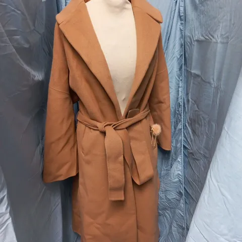 DEWL BROWN OPEN FRONT BELTED BLENDED CASHMERE COAT IN BROWN - UNSPECIFIED
