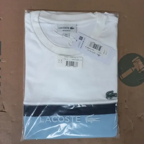 BAGGED LACOSTE REGULAR FIT CREW-NECK T-SHIRT IN WHITE/CHAMBRAY SIZE 6