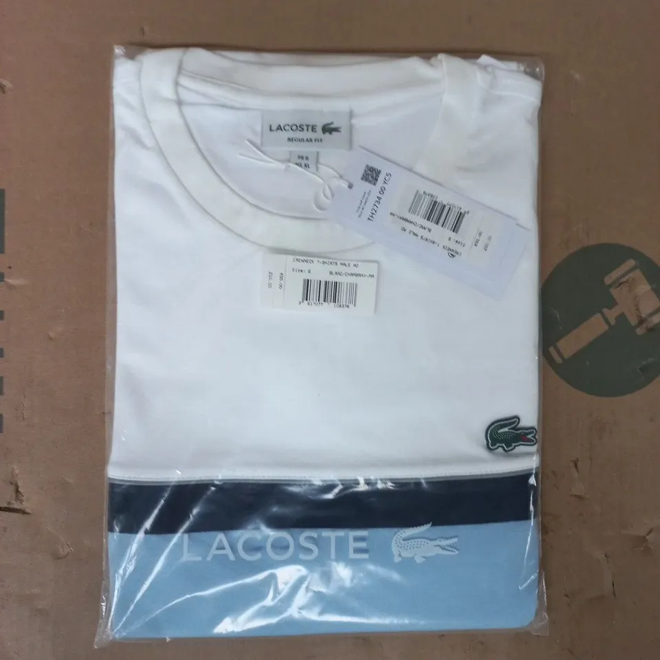 BAGGED LACOSTE REGULAR FIT CREW-NECK T-SHIRT IN WHITE/CHAMBRAY SIZE 6