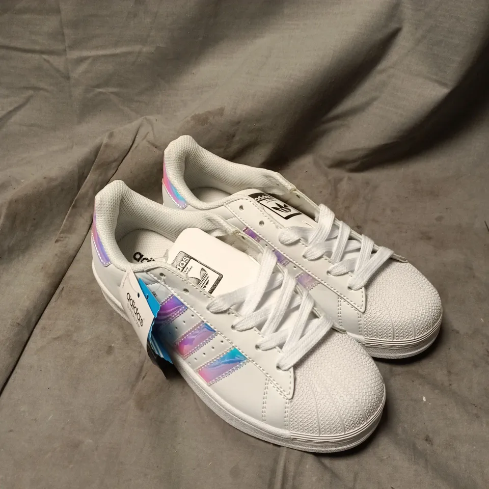 ADIDAS SUPERSTAR KIDS' SNEAKERS - WHITE WITH IRIDESCENT STRIPES SIZE 5