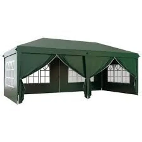 BOXED OUTSUNNY 3 X 6M POP-UP GAZEBO, WITH CURTAIN WALLS AND WINDOWS - DARK GREEN