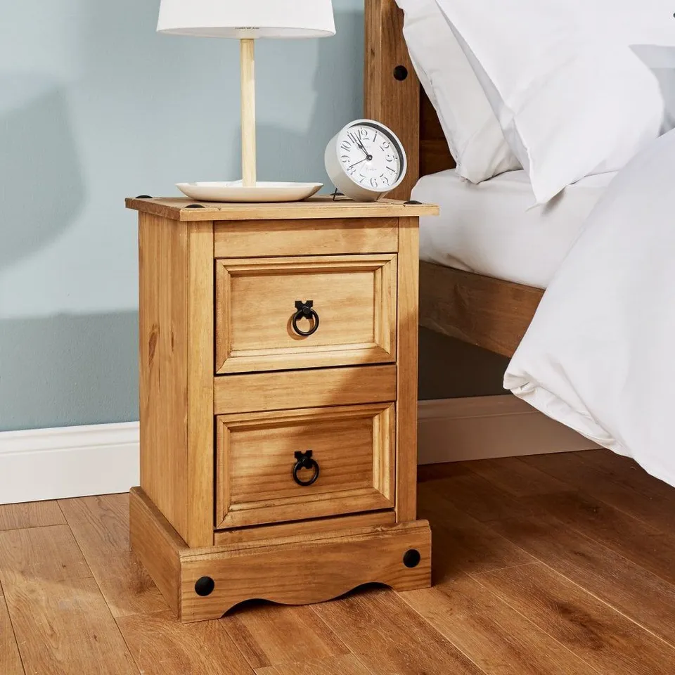 BOXED CORONA 2 DRAWER PETITE BEDSIDE TABLE 