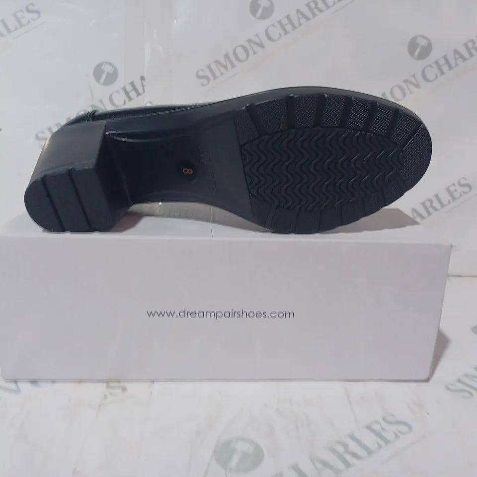 BOXED PAIR OF DREAMPAIRS BLOCK HEEL SLIP-ON SHOES IN BLACK UK SIZE 6