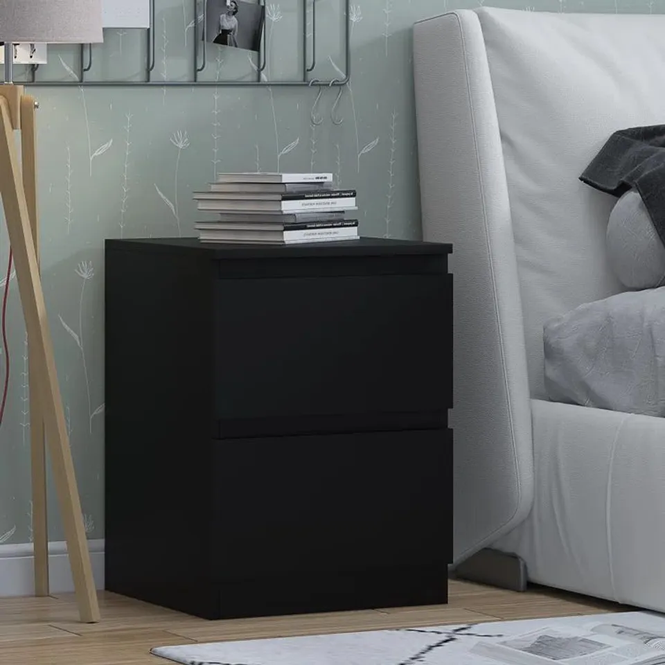 BOXED FRANCINE 2 DRAWER BEDSIDE TABLE - BLACK 