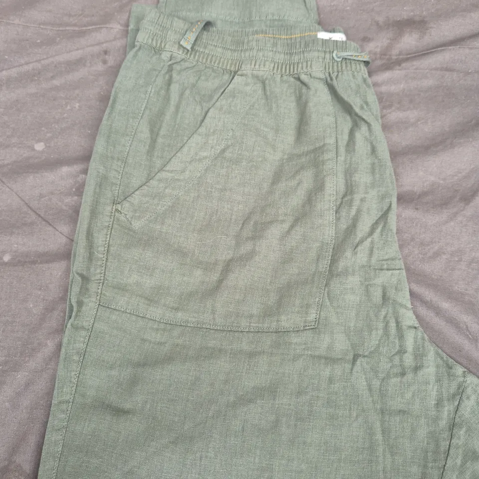 WHITE STUFF ELLE LINEN BLEND TROUSERS - MID GREEN - SIZE 16 R