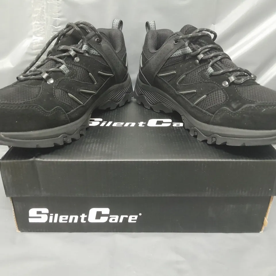 BOXED PAIR OF SILENT CARE SHOES IN BLACK UK SIZE 9