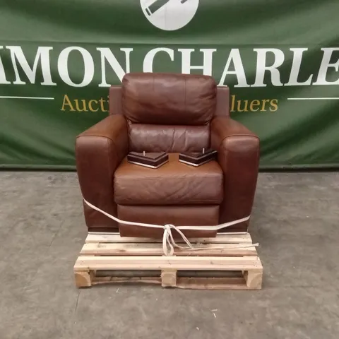QUALITY DESIGNER LEATHER RECLINER ARMCHAIR - BRANDY