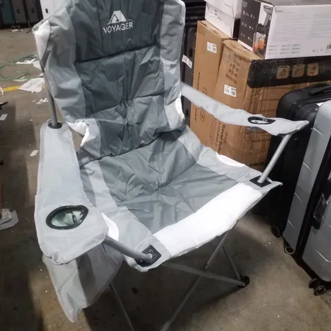 VOYAGER PADDED CAMPING CHAIRS - WITH CUP HOLDER AND SIDE POCKETS - GREY