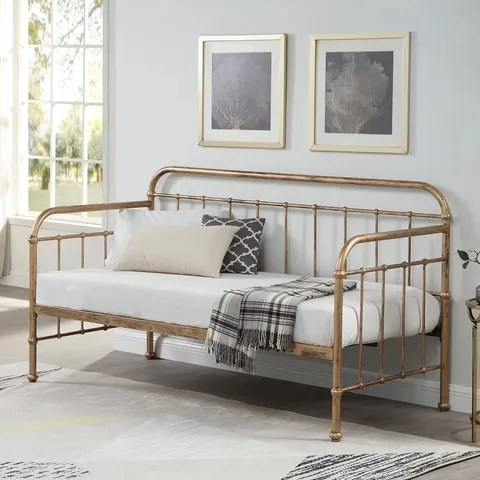 BOXED ICKLEFORD INDUSTRIAL ANTIQUE BRASS METAL DAY BED FRAME (1 BOX)