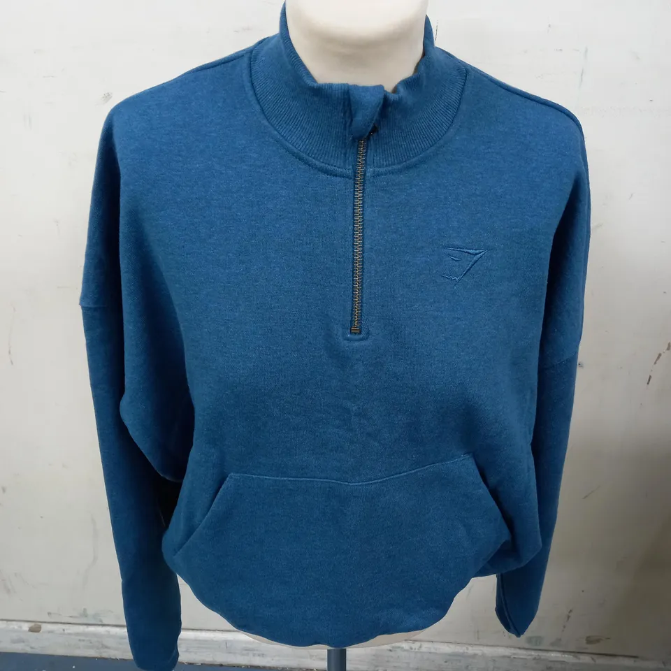 GYMSHARK NAVY LONG SLEEVE HALF ZIP JUMPER - S