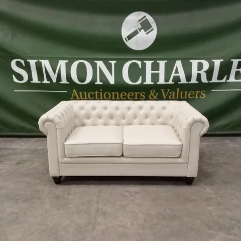 HAMPTON 2 SEATER CHESTERFIELD SOFA, IVORY CLASSIC FAUX LEATHER