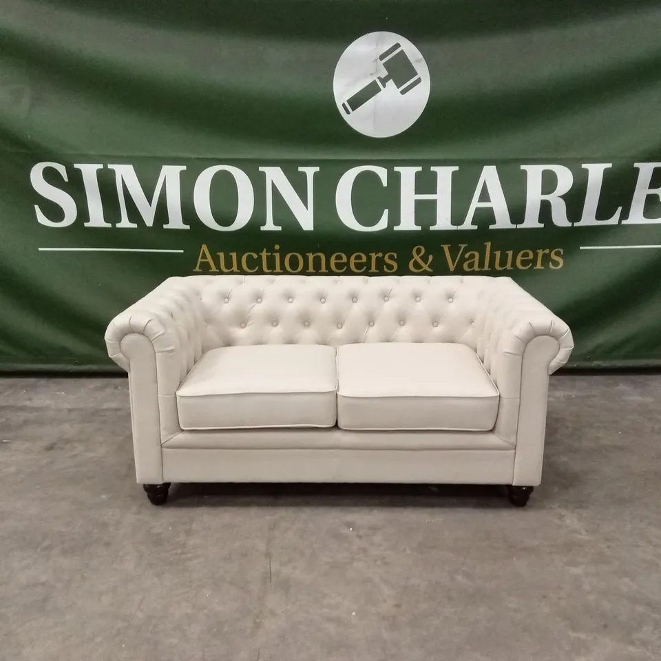 HAMPTON 2 SEATER CHESTERFIELD SOFA, IVORY CLASSIC FAUX LEATHER