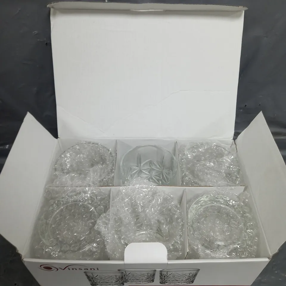 VINSANI 6 ROYAL WHISKY CRYSTAL CUT TRANSPARENT WHISKEY GLASSES