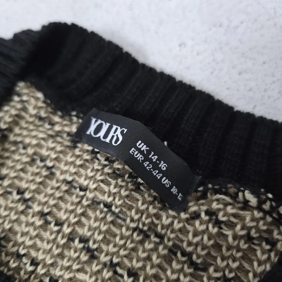 YOURS WOMEN'S KNIT SWEATER – BLACK WITH BEIGE PATTERN, UK 14-16
