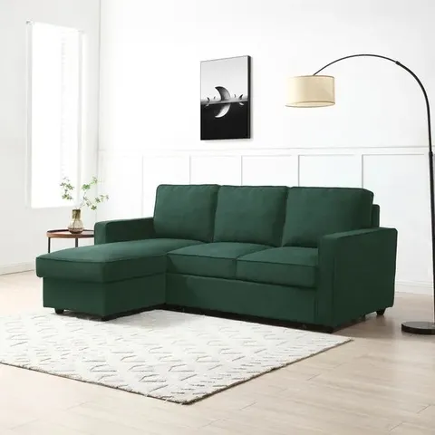 BOXED KAYDEN WOVEN REVERSIBLE TRUNDLE CORNER DOUBLE SOFA BED - BOTTLE GREEN (2 BOXES)