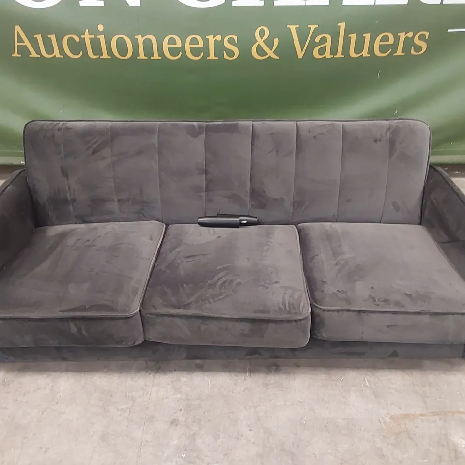 JENNIFER FABRIC COMPACT 3 SEATER SOFA - CHARCOAL VELVET