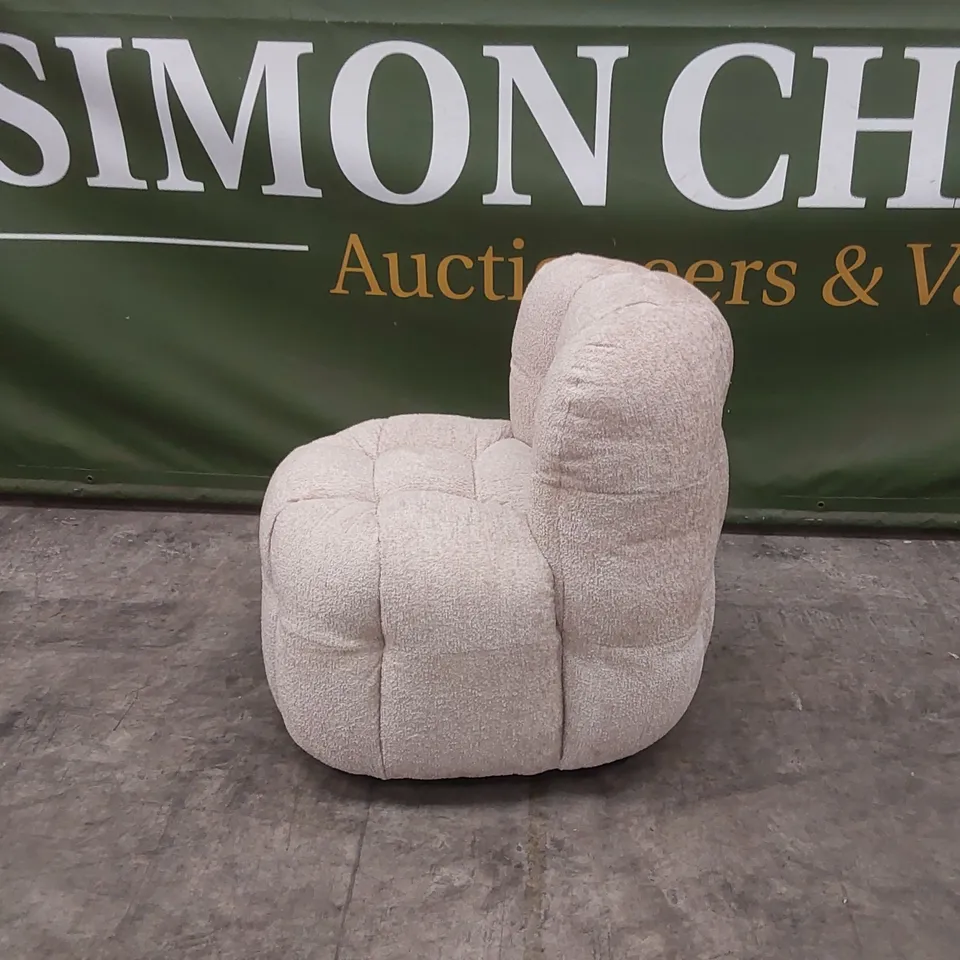 QUALITY DESIGNER BUMPER CIRCA GLAM FABRIC DINING CHAIR ON WHEELS - SAND