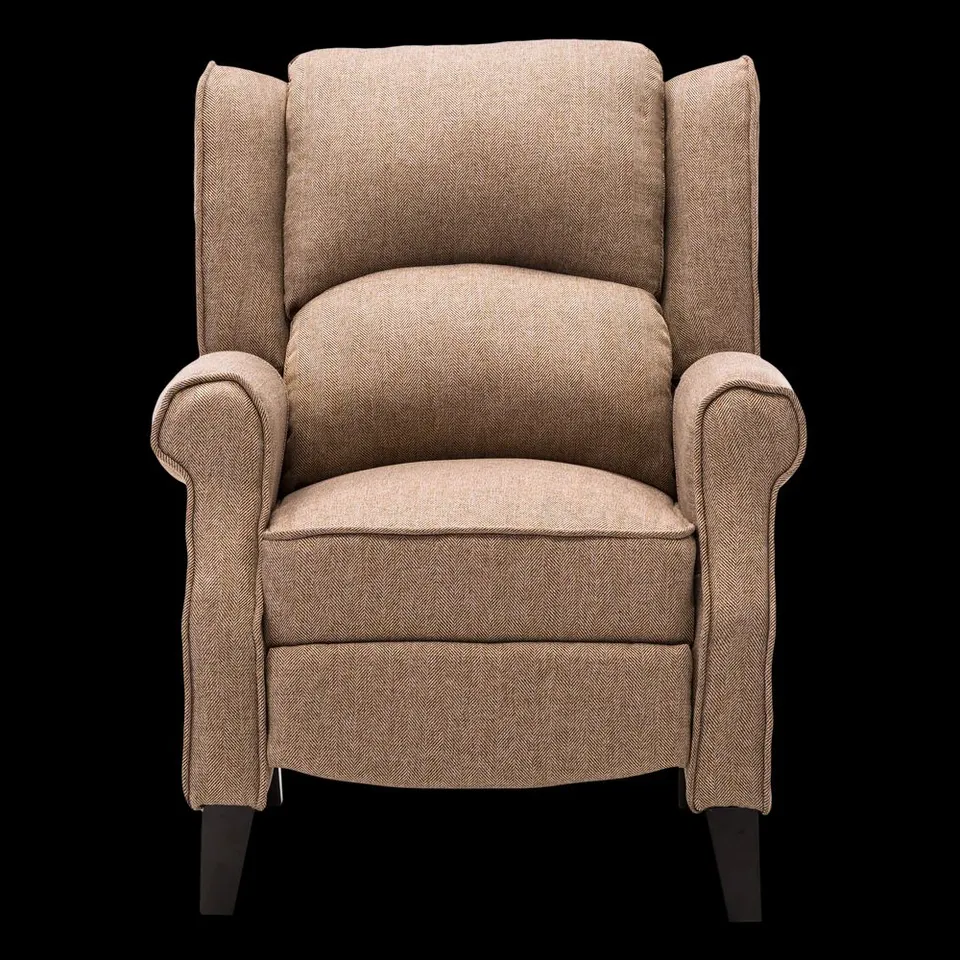 BOXED PUSHBACK BEIGE FABRIC RECLINER CHAIR