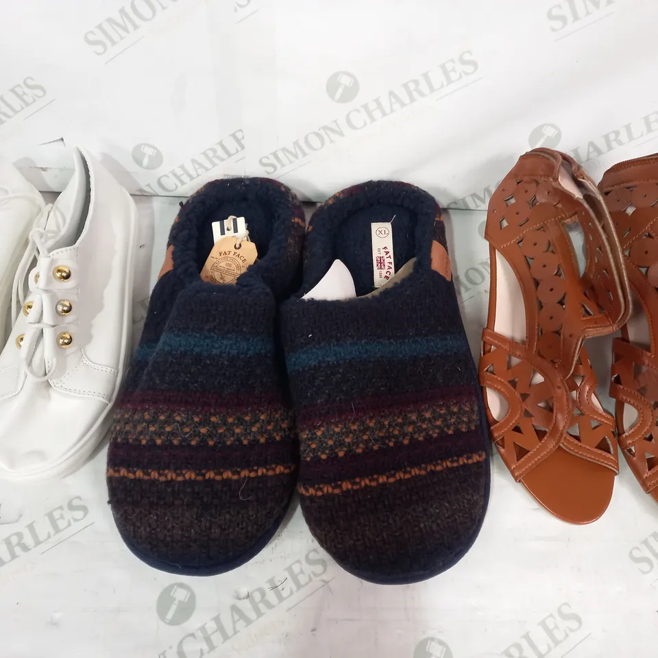 BOX OF APPROXIMATELY 20 ASSORTED PAIRS OF SHOES IN VARIOUS STYLES AND SIZES TO INCLULDE QUPID, FAT FACE, ETC