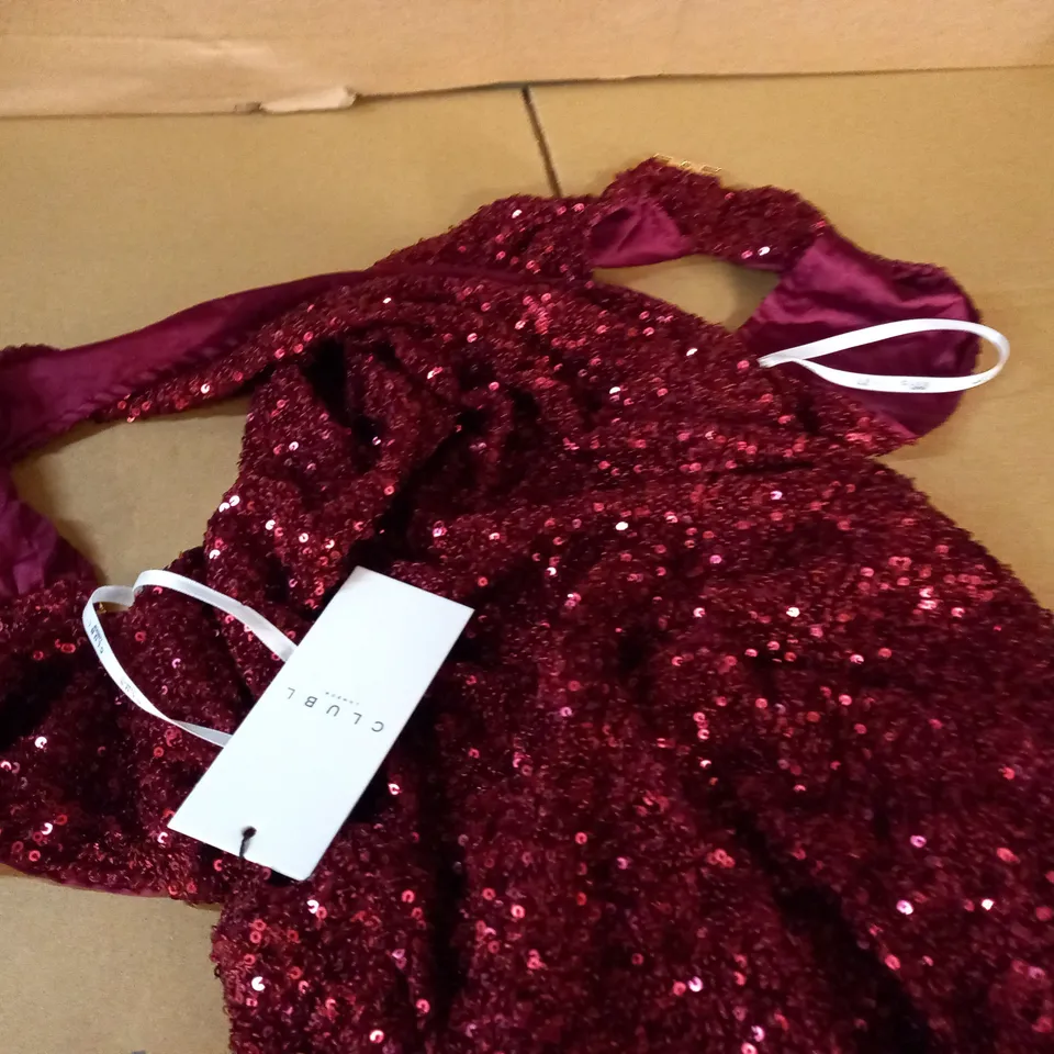 CLUB OF LONDON BERRY SEQUIN HALTERNECK MAXI DRESS - UK 10