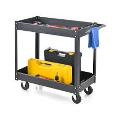 BOXED COSTWAY 2-TIER TOOL TROLLEY WITH HANDLE AND 4 WHEELS - BLACK