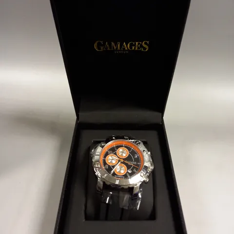 BOXED GAMAGES INNOVATOR STEEL BLACK DIAL WATCH