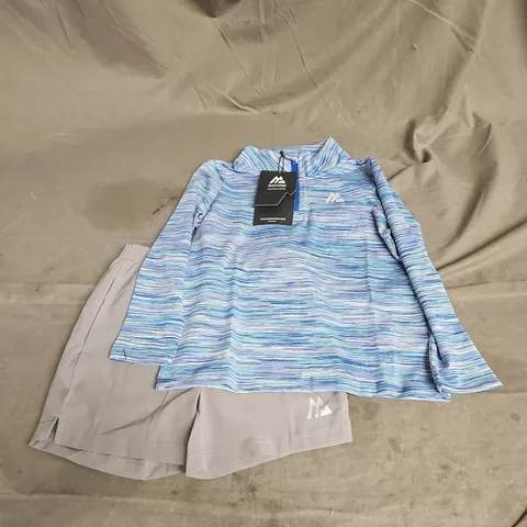 MONTIREX INFANT TRAIL 1/4 ZIP & SHORTS SET IN BLUE MULTI/GREY SIZE 4-5YRS