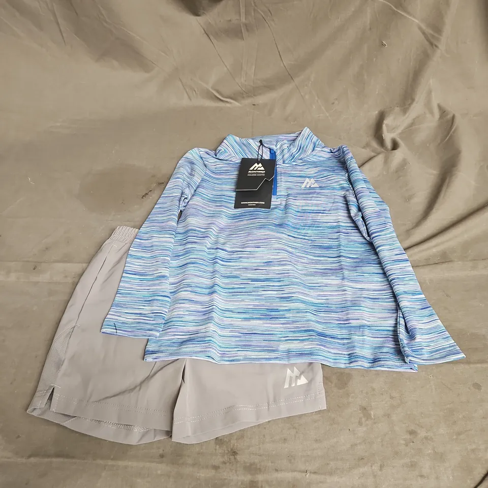 MONTIREX INFANT TRAIL 1/4 ZIP & SHORTS SET IN BLUE MULTI/GREY SIZE 4-5YRS