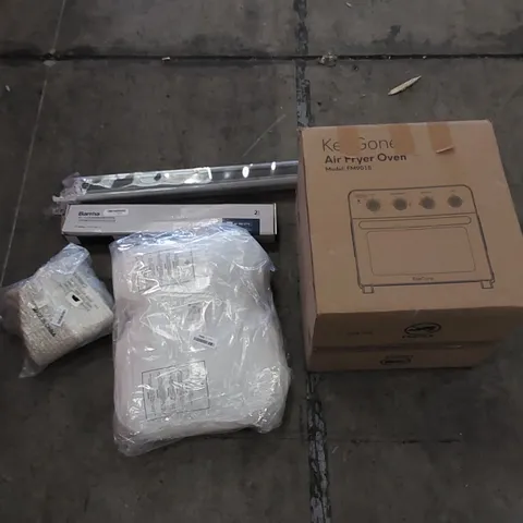 PALLET TO CONTAIN ASSORTED HOUSEHOLD PRODUCTS. INCLUDES BLIND, LIGHT FIXTURE, AIR FRYER, PILLOW ETC