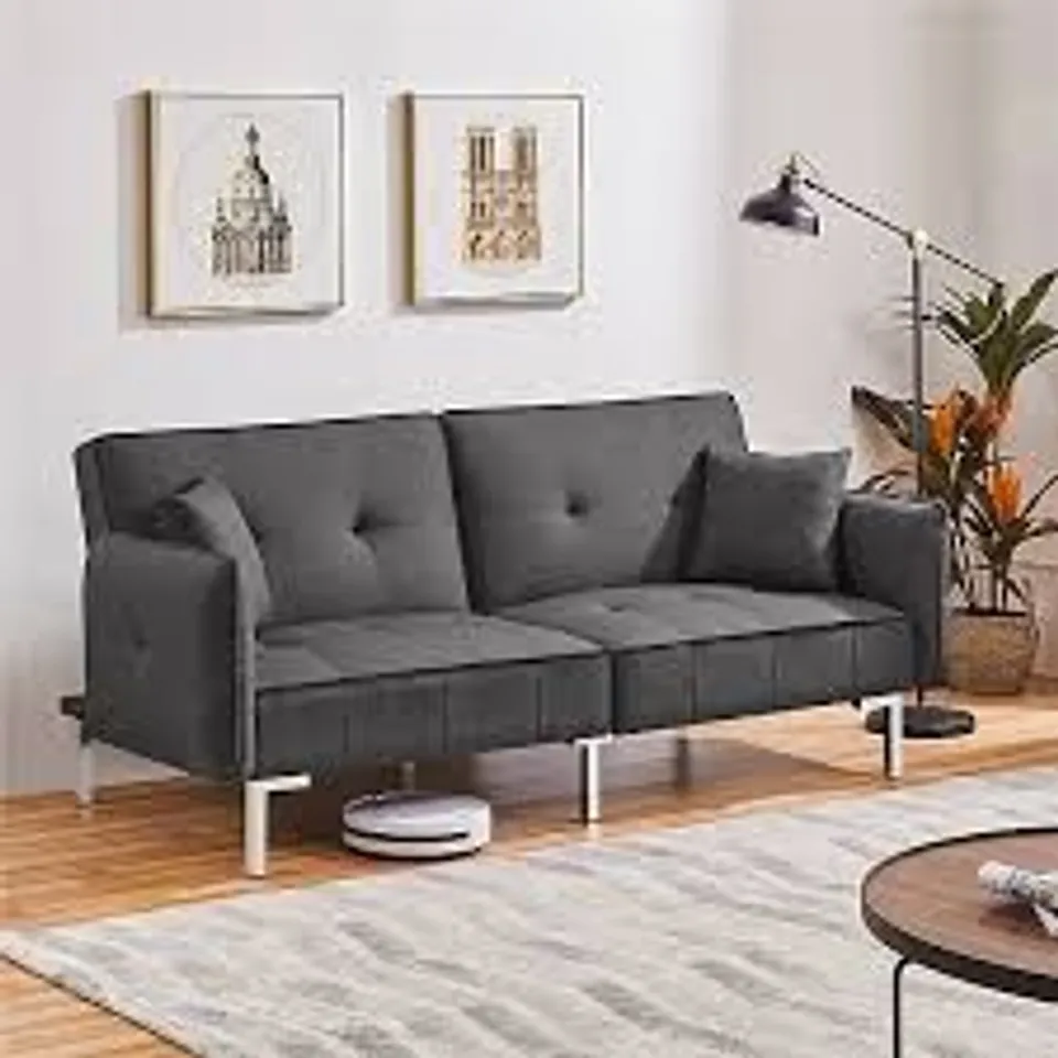BOXED YAHEETECH 2-SEATER SOFA BED AIDDEN WITH ADJUSTABLE BACKREST - DARK GREY (2 BOXES)