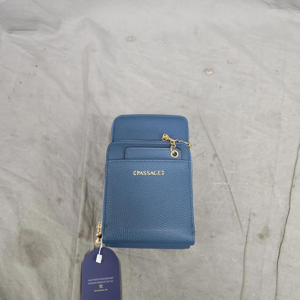 PASSAGE BLUE LEATHER CARDHOLDER WALLET WITH GOLD-TONE HARDWARE