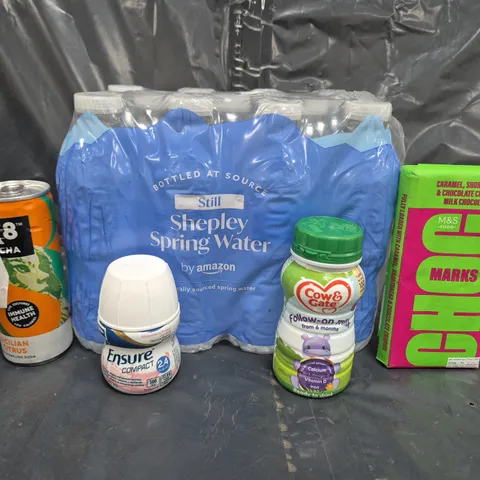 APPROXIMATELY 5 ASSORTED FOOD ITEMS TO INCLUDE SPRING WATER MULTIPACK, FOLLOW-ON-MILK, ETC