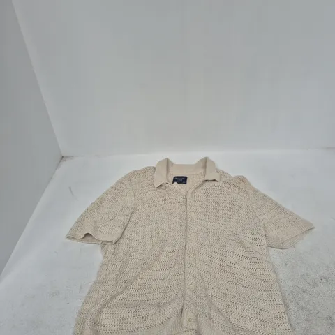 ABERCROMBIE & FITCH KNIT CARDIGAN, BEIGE, MEN'S, SIZE M