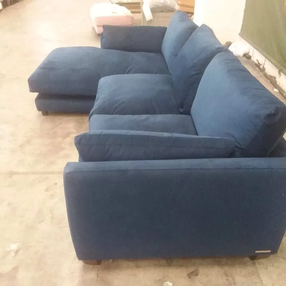 QUALITY BRITISH DESIGNER LOUNGE CO. PALOMA CHAISE END LHF GROUP DARK BLUE FABRIC 