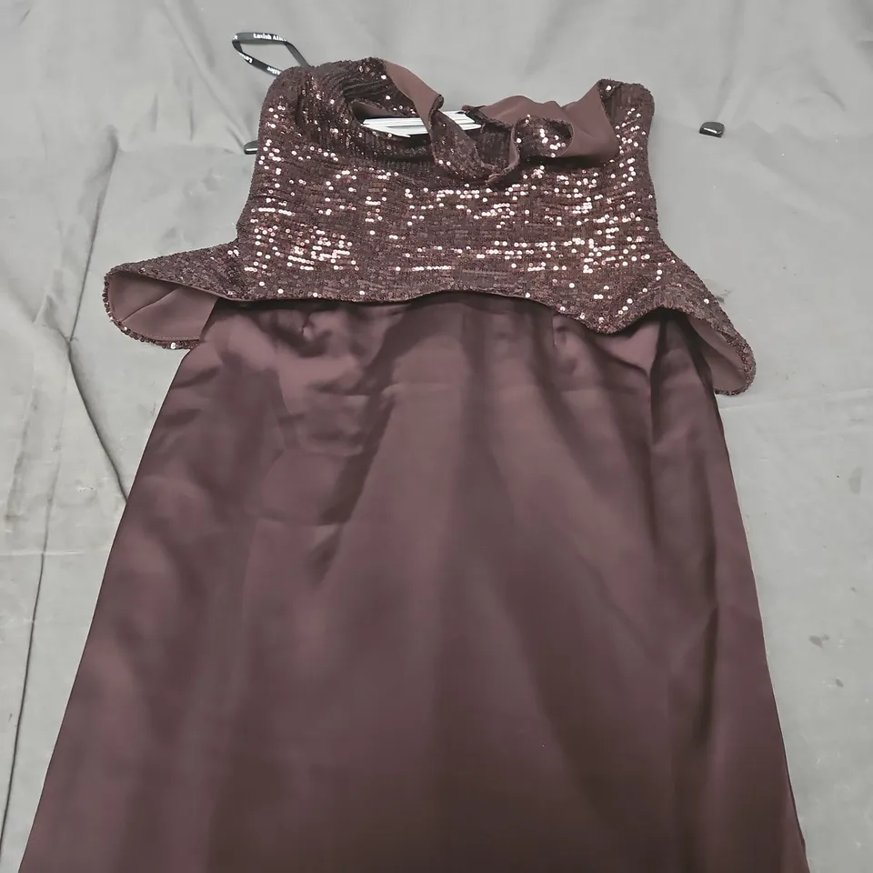 LAVISH ALICE WOMEN'S SEQUIN BODICE EVENING DRESS, PLUM/BROWN, UK 10