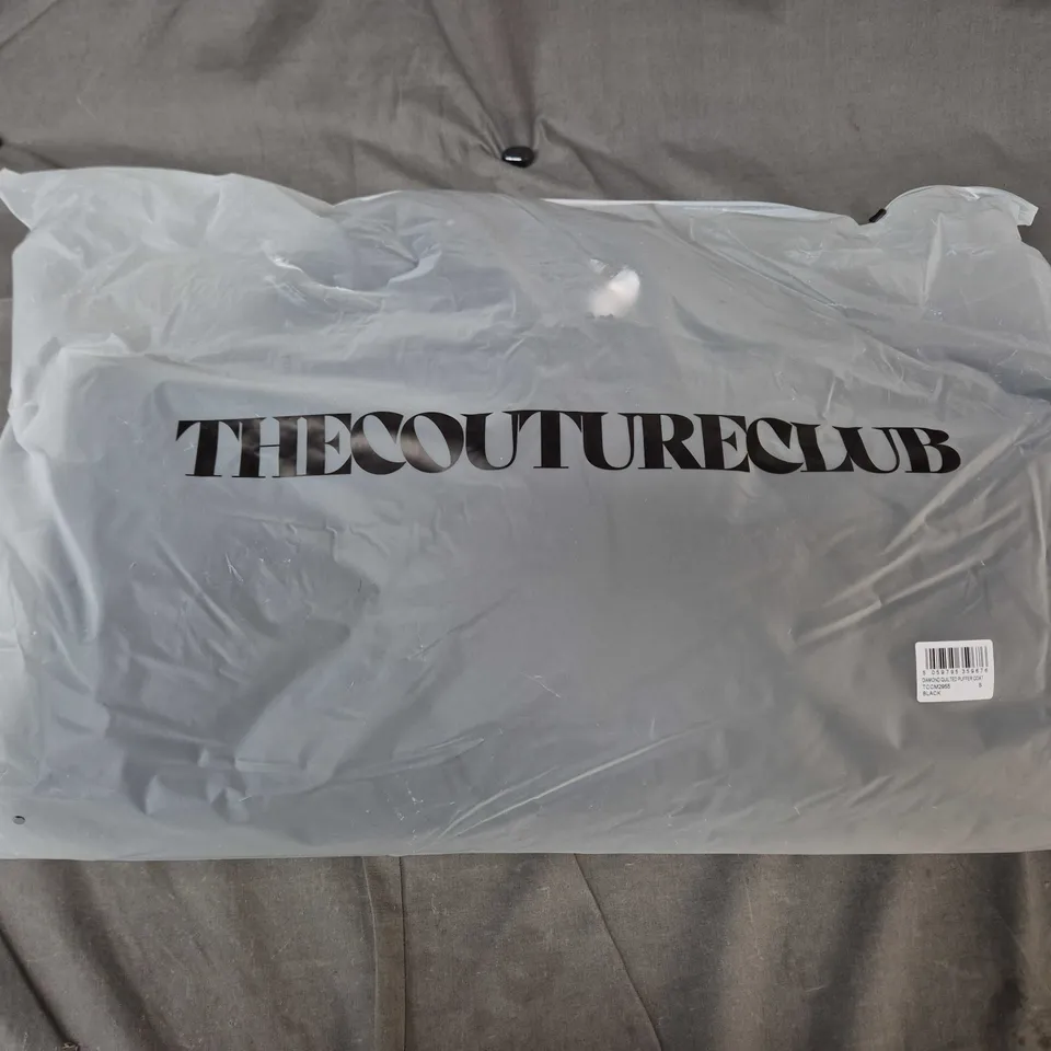 BAGGED THE COUTURE CLUB DIAMOND QUILTED PUFFER COAT IN BLACK - SMALL