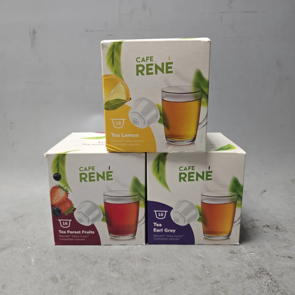 APPROXIMATELY 6 ASSORTED FOOD ITEMS TO INCLUDE -CAFE RENE TEA EARL GREY , CAFE RENE TEA FOREST FRUITS , CAFE RENE LEMON TEA 