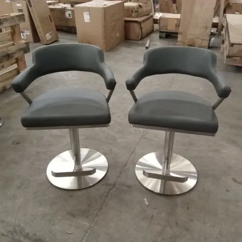 SET OF 2 FIRENZA DARK GREY FAUX LEATHER BAR STOOLS