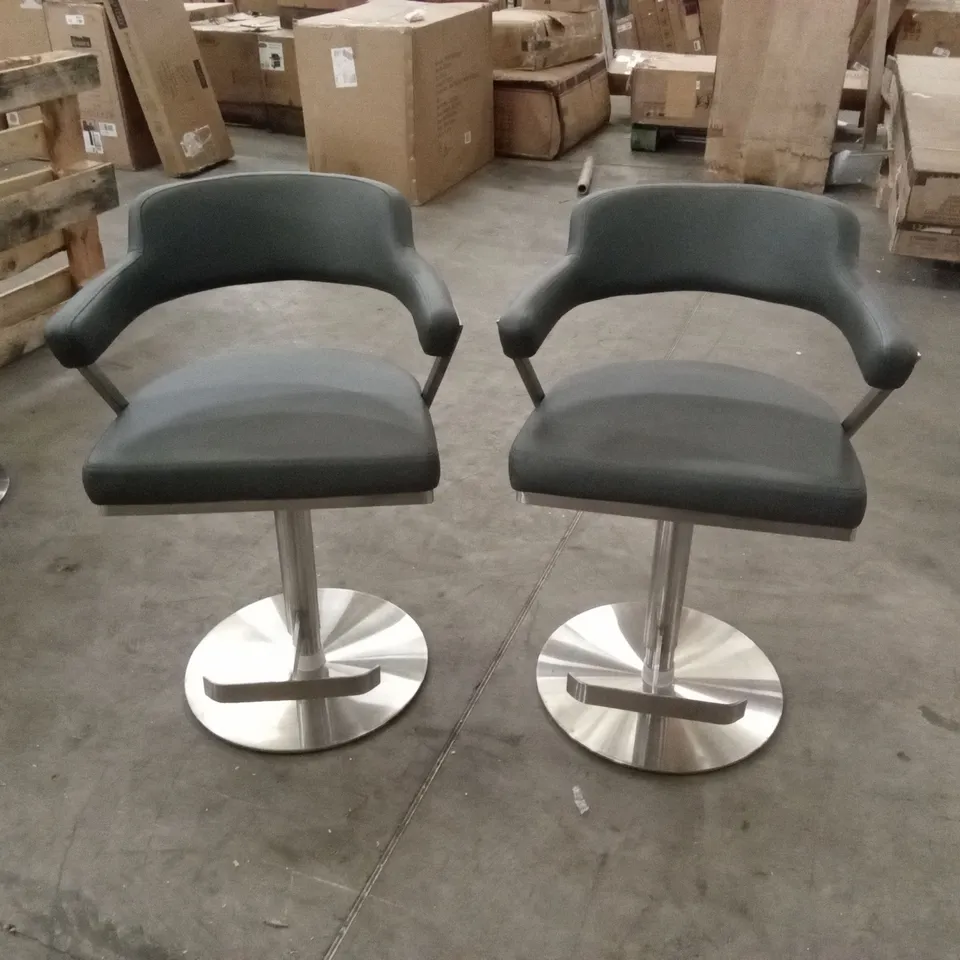 SET OF 2 FIRENZA DARK GREY FAUX LEATHER BAR STOOLS
