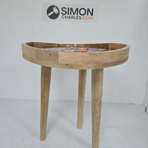 CIRCULAR WOODEN SIDE TABLE WITH MOSAIC-INSET TOP