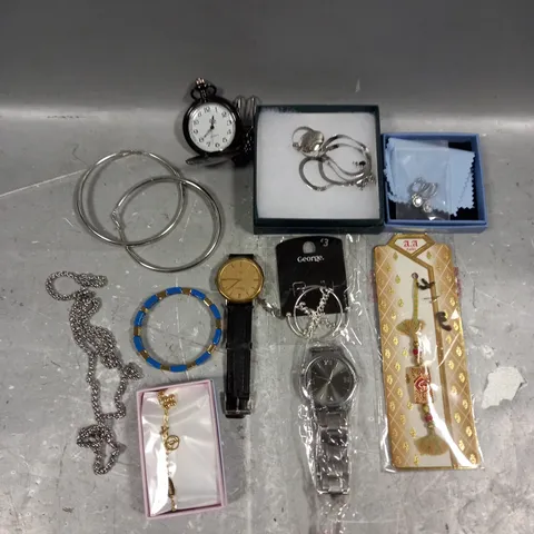 APPROXIMATELY 20 ASSORTED JEWELLERY PRODUCTS TO INCLUDE POCKET WATCH, BRACELETS, EARRINGS ETC 