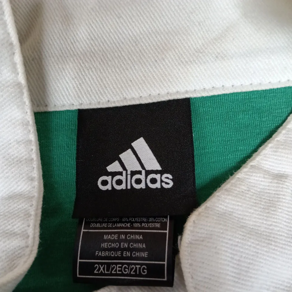 ADIDAS GREEN & WHITE RACING JACKET – 2XL (UK 20-22) WITH NATIONAL GUARD LOGOS