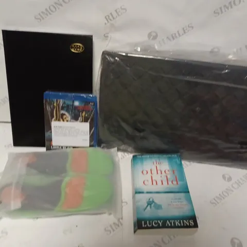 BOX OF APPROXIMATELY 10 ASSORTED HOUSEHOLD ITEMS TO CONTAIN HELL NIGHT SPANISH FILM BLURAY DVD, SHOE INSOLES SIZE SMALL, BOOK THE OTHER CHILD LUCY ATKINS ETC