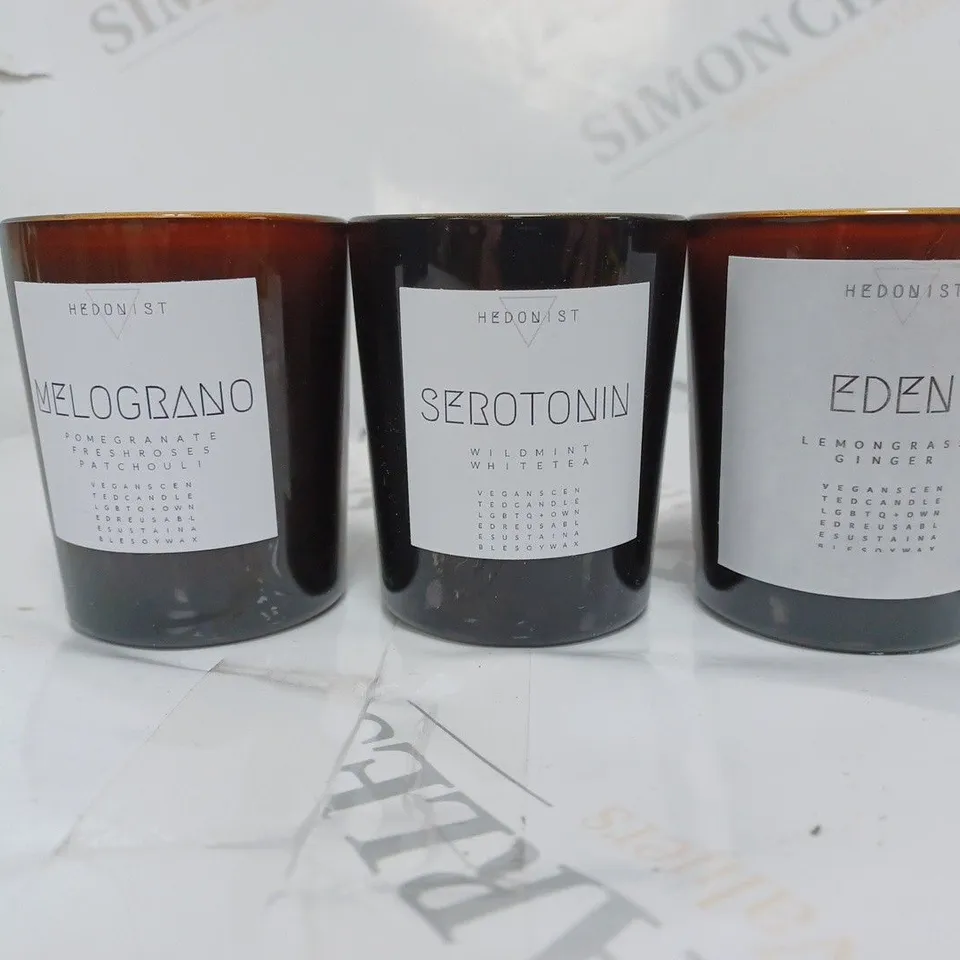 SET OF 3 HEDONIST SCENTED CANDLES MELOGRANO SEROTONIN EDEN