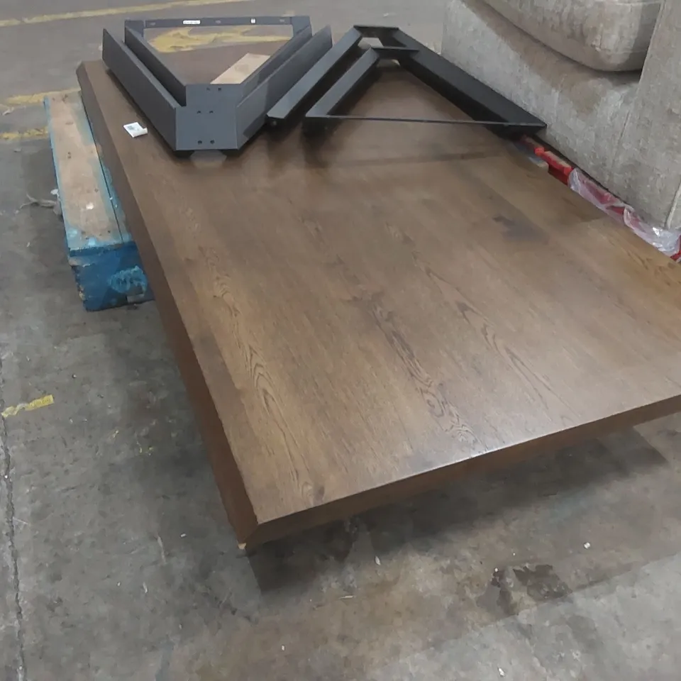 DESIGNER SOLID WOOD TABLE WITH METAL LEGS - REQUIRES ASSEMBLY