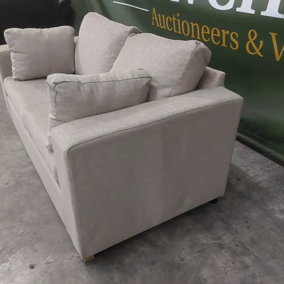 DESIGNER 2 SEATER FABRIC UPHOLSTERED SOFA BED - NATURAL 