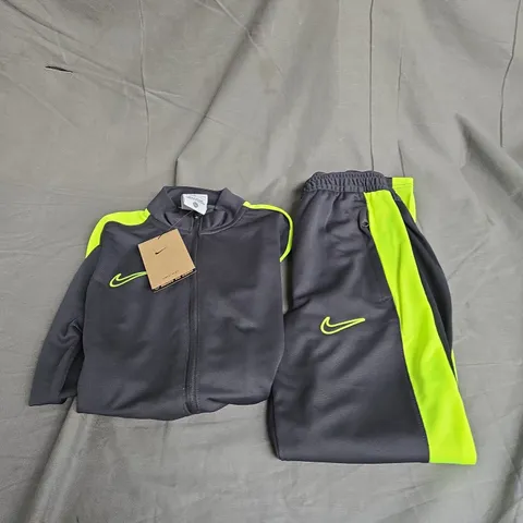 NIKE KIDS DRI-FIT TRACKSUIT IN DARK GREY/NEON GREEN SIZE S