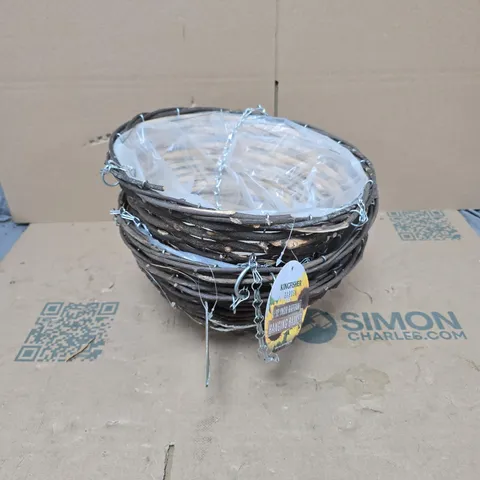3 X KINGFISHER GARDEN 12 INCH RATTAN HANGING BASKET WITH TAGS