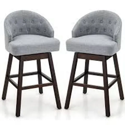 BOXED COSTWAY SET OF 2 SWIVEL BAR STOOLS WITH RUBBER WOOD LEGS AND PADDED BACK - GREY