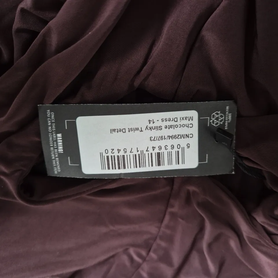 PRETTY LIVING BURGUNDY DRAPED SLEEVELESS EVENING DRESS – LONG SZIE 14